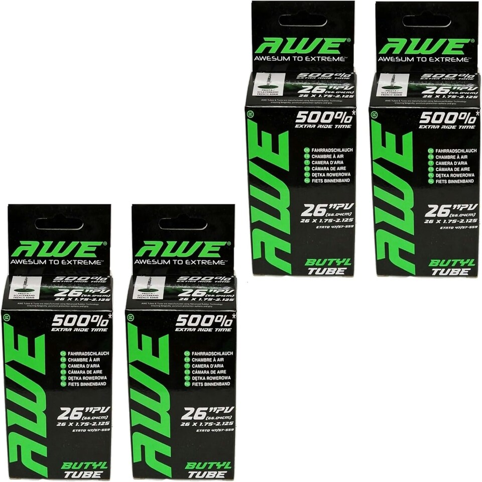 image 1 of AWE Set x 4 Butyl Rubber 26" MTB/E-Bike Inner Tube 26 x 1.75-2.125 Presta Valve