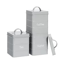 Harbour Housewares Vintage Metal Kitchen Tea Coffee Sugar Canisters - Grey