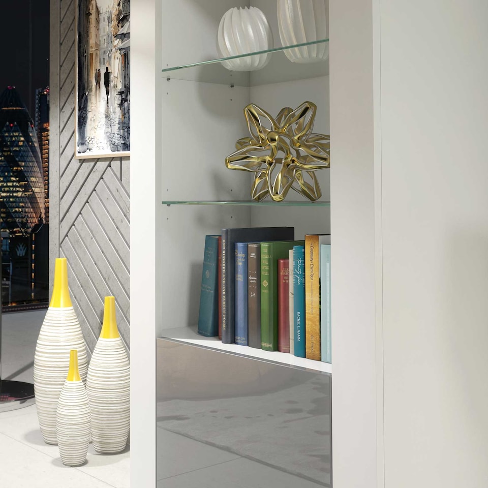 image 1 of Display Cabinet Bookcase Bookshelf Storage Cabinet Glass Display Unit White Grey High Gloss 170cm