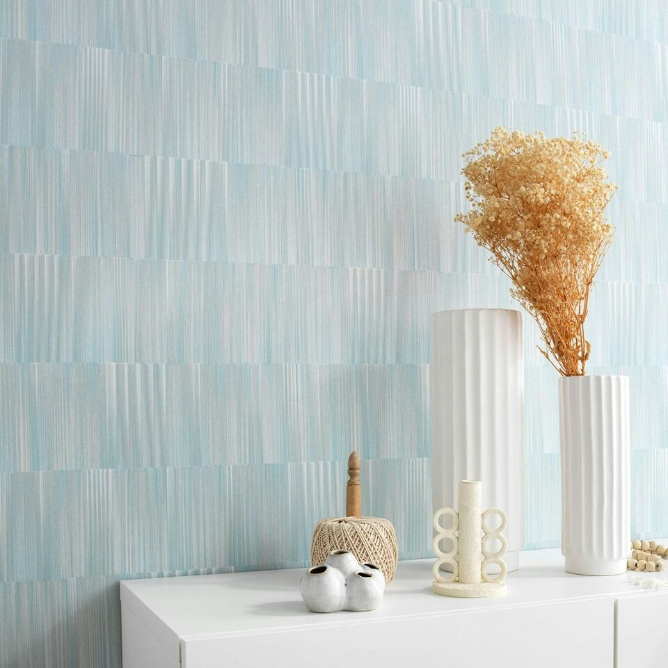 image 1 of Erismann Martinique Linear Vinyl Textured Wallpaper - Sage Green - 10m x 0.5m Green