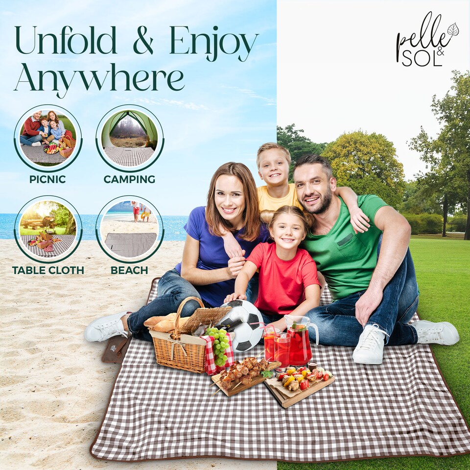 image 1 of Pelle & Sol Brown Picnic Blanket Waterproof 200x140cm