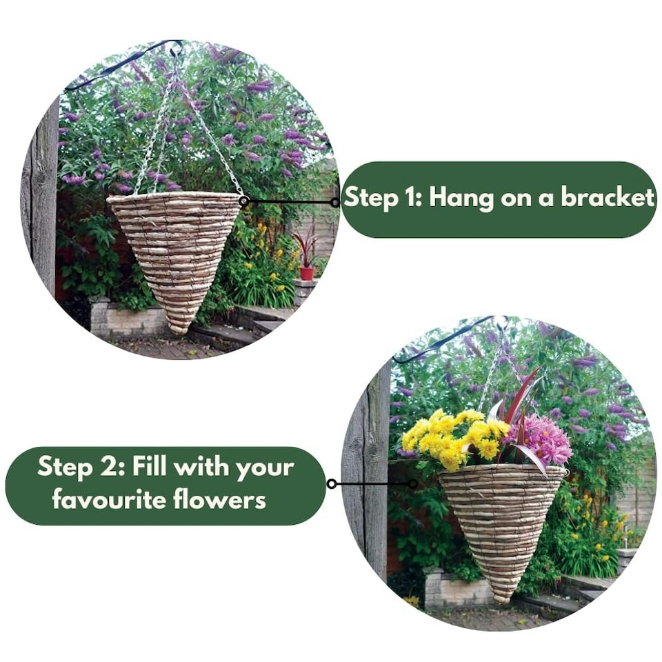 image 1 of Marco Paul Beige Rattan Cone Hanging Basket 12" Brown