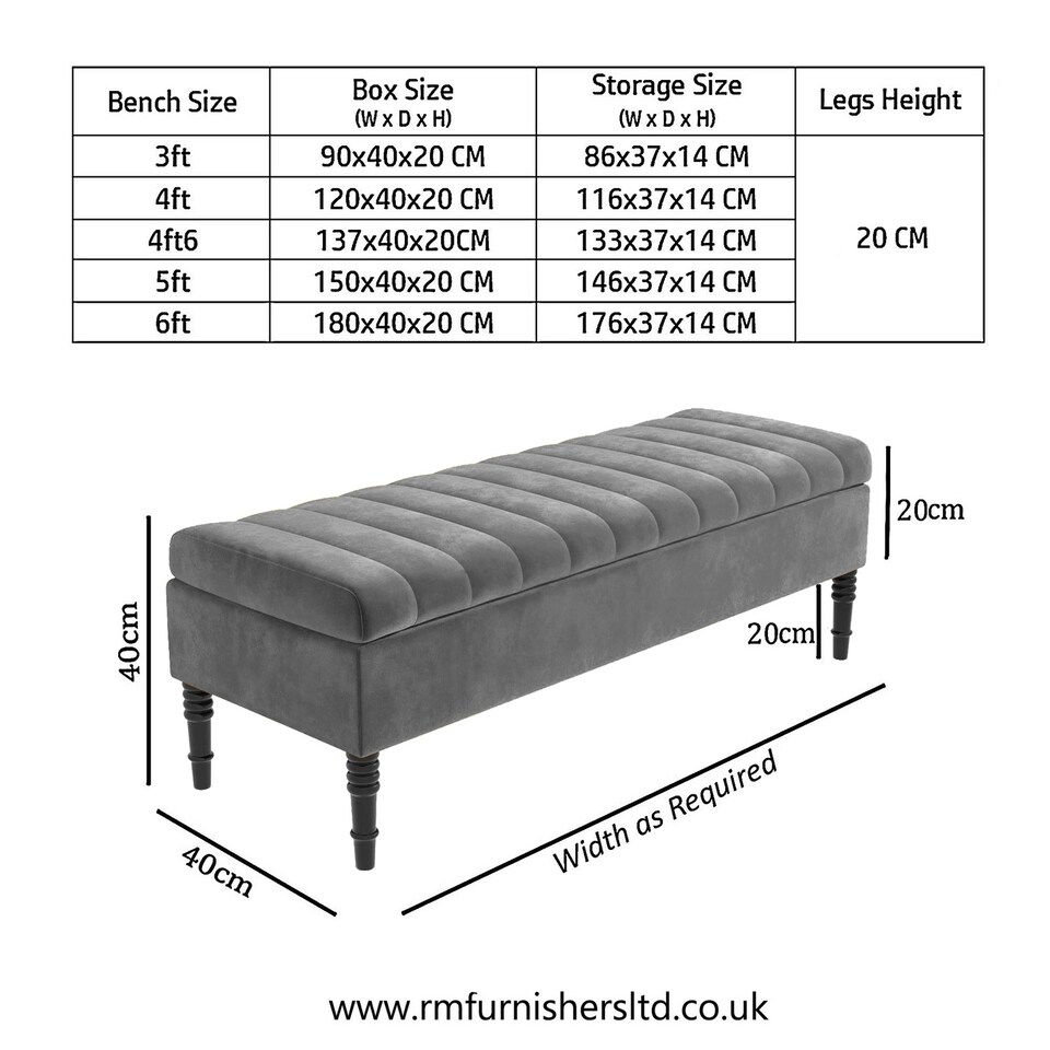 image 1 of Safar 180cm Ottoman Storage Bench - Plush Velvet Shoe Bench - Grey Lined Upholstery Storage Footstool