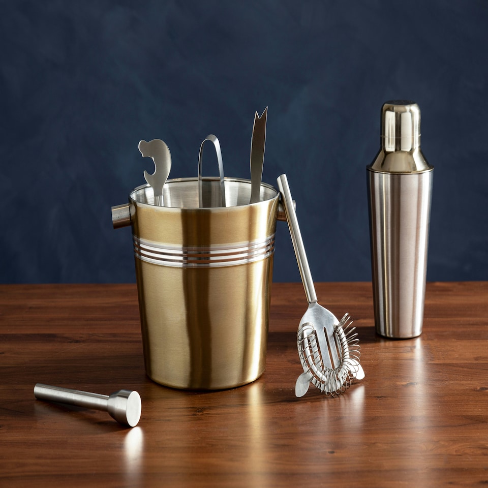 image 1 of 7Pc Bar Set With Brushed Gold Finish