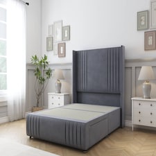 Sloomy Camden Steel Plush Divan Bed Base No Drawers With 54 Inch Wingback Headboard & 12 Inch Matching Footboard | Grey | Steel | King | 1