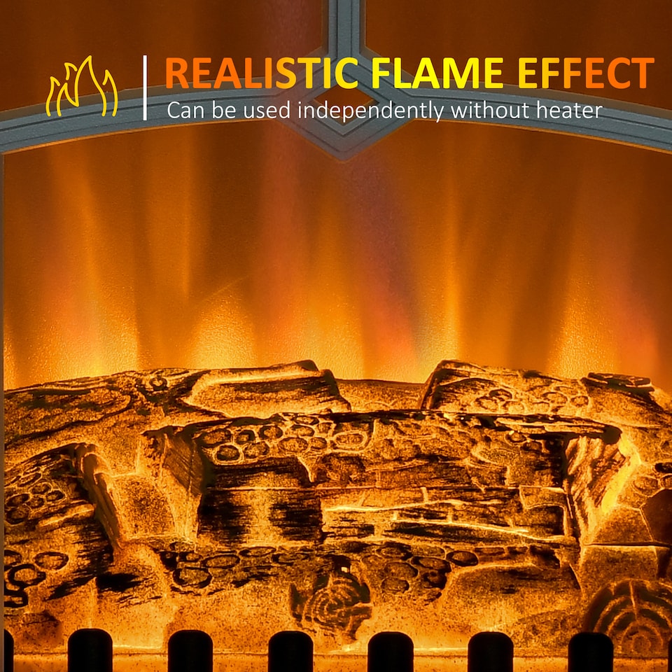 image 1 of HOMCOM Freestanding Electric Fireplace Indoor Heater Glass View Log Wood Burning Effect Flame Portable Fireplace Stove 9501850W White