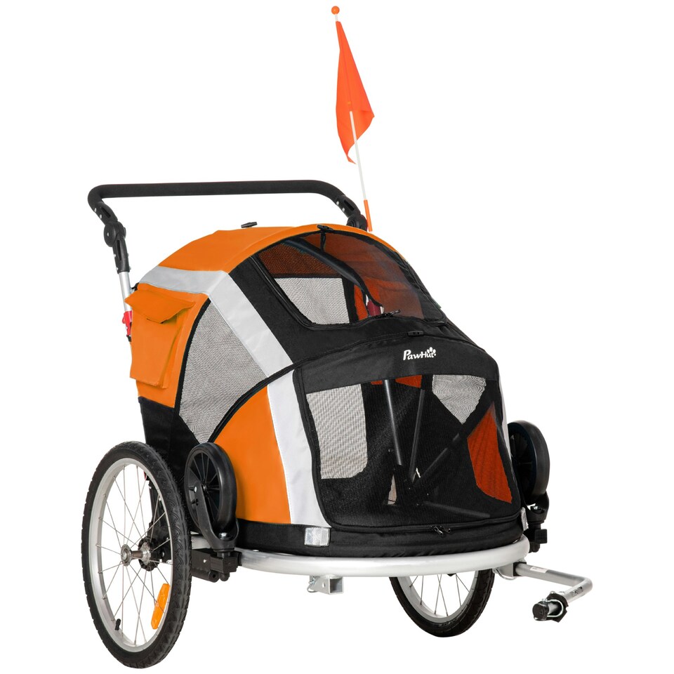 image 1 of PawHut 2-in-1 Dog Bicycle Trailer w/ Safety Leash, Reflectors - Orange