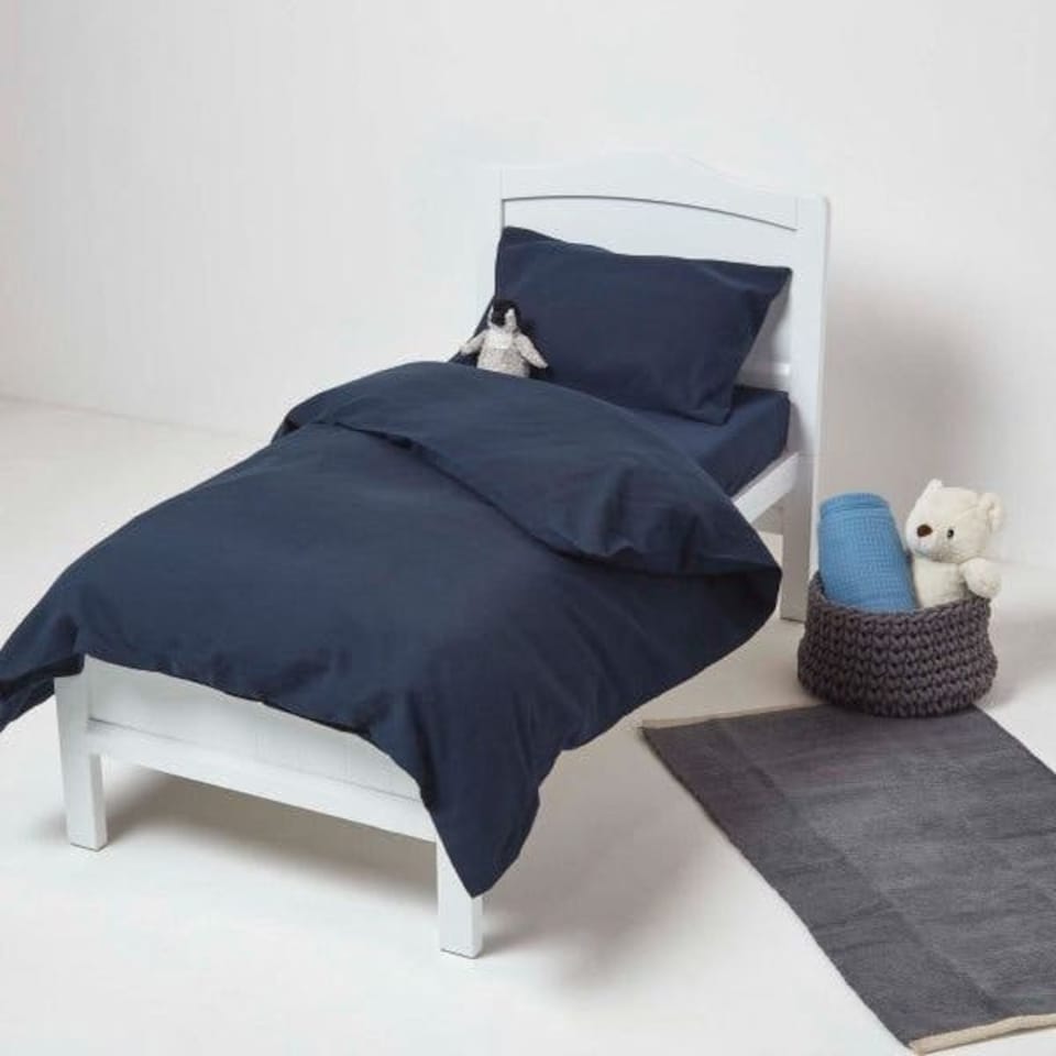 image 1 of Homescapes Navy Linen Fitted Cot Sheet 60 x 120 cm, Pack of 2 | Blue | One Size