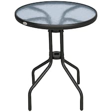 Outsunny Outdoor Bistro Table Rounding Dining Tempered Glass Top Black φ60cm