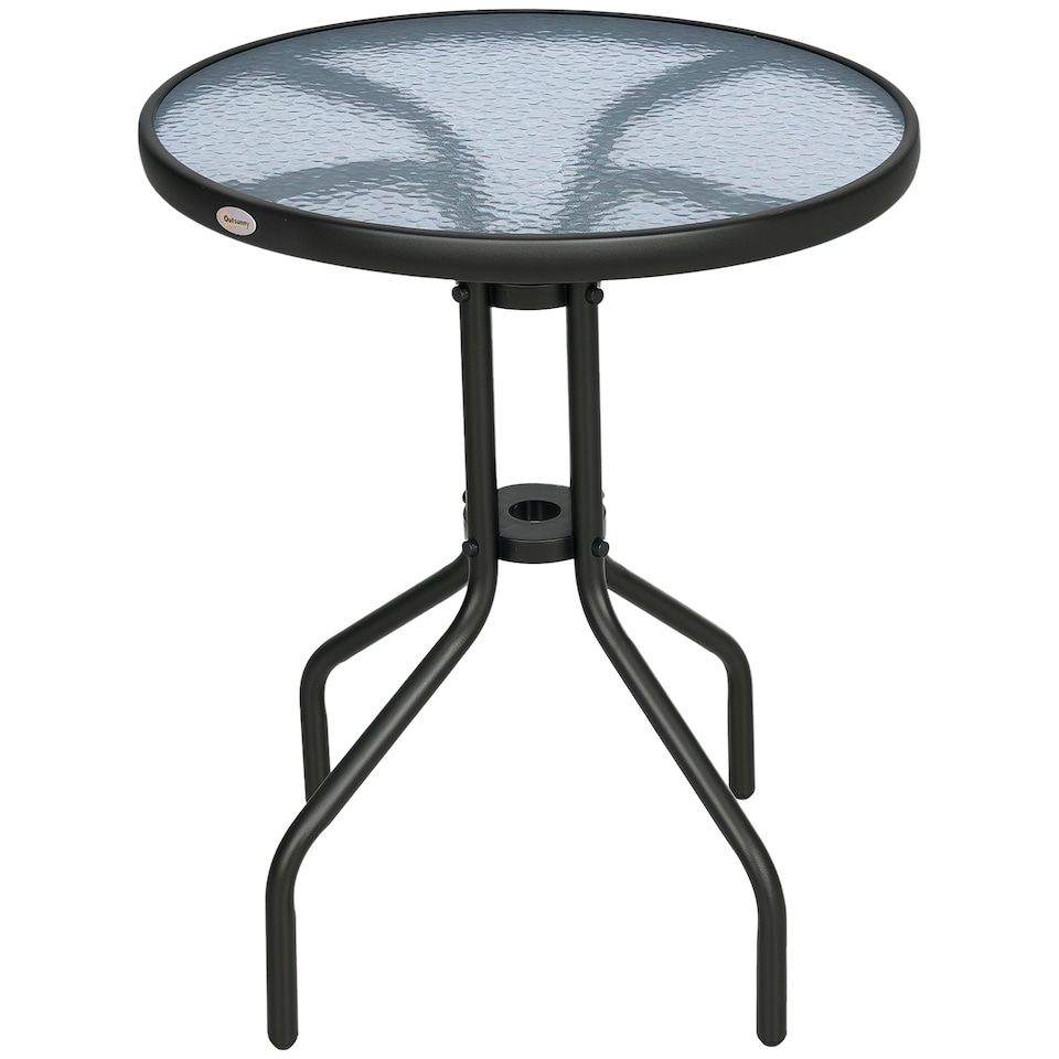 image 1 of Outsunny Outdoor Bistro Table Rounding Dining Tempered Glass Top Black φ60cm