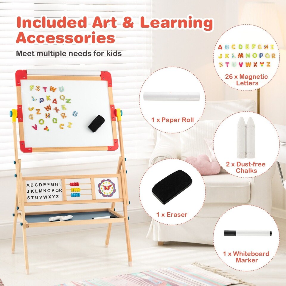 image 1 of COSTWAY 3-in-1 Freestanding Kids Art Easel Drawing Board