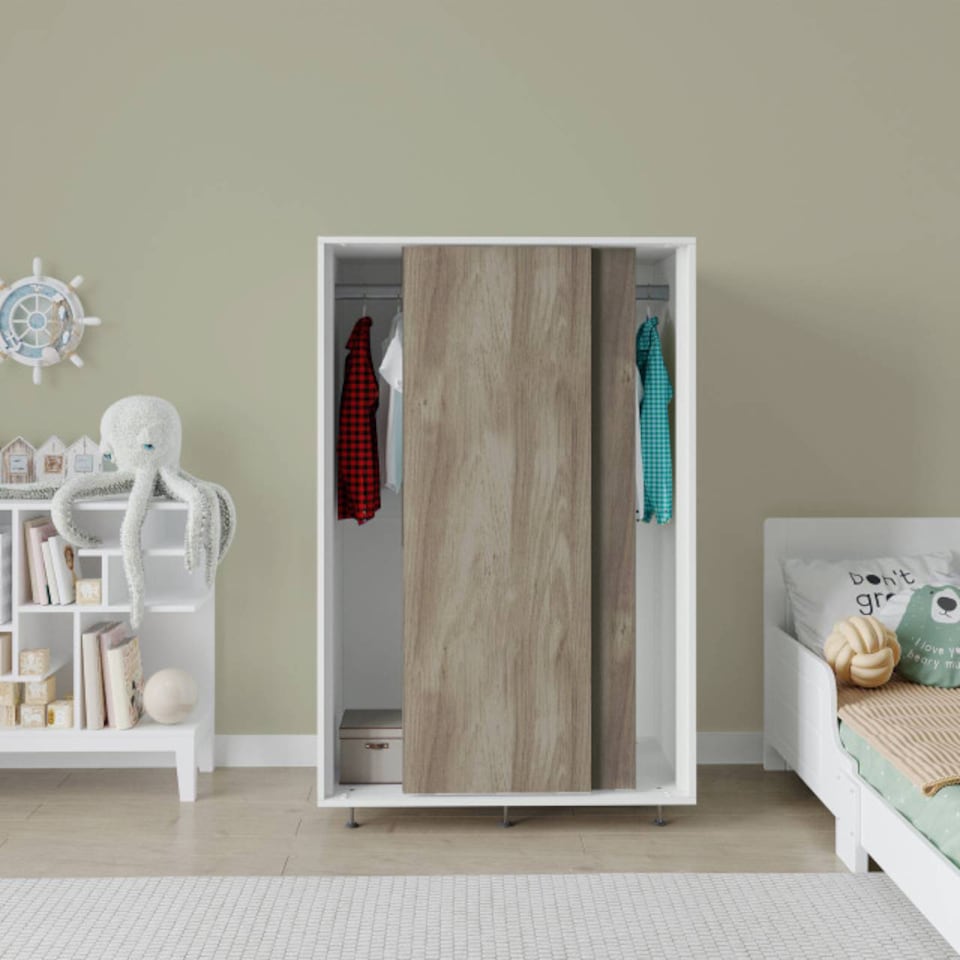 image 1 of URBNLIVING 2 Sliding Door Wardrobe 120cm Freestanding Unit | Multi | White Carcass + Oak Doors | 1