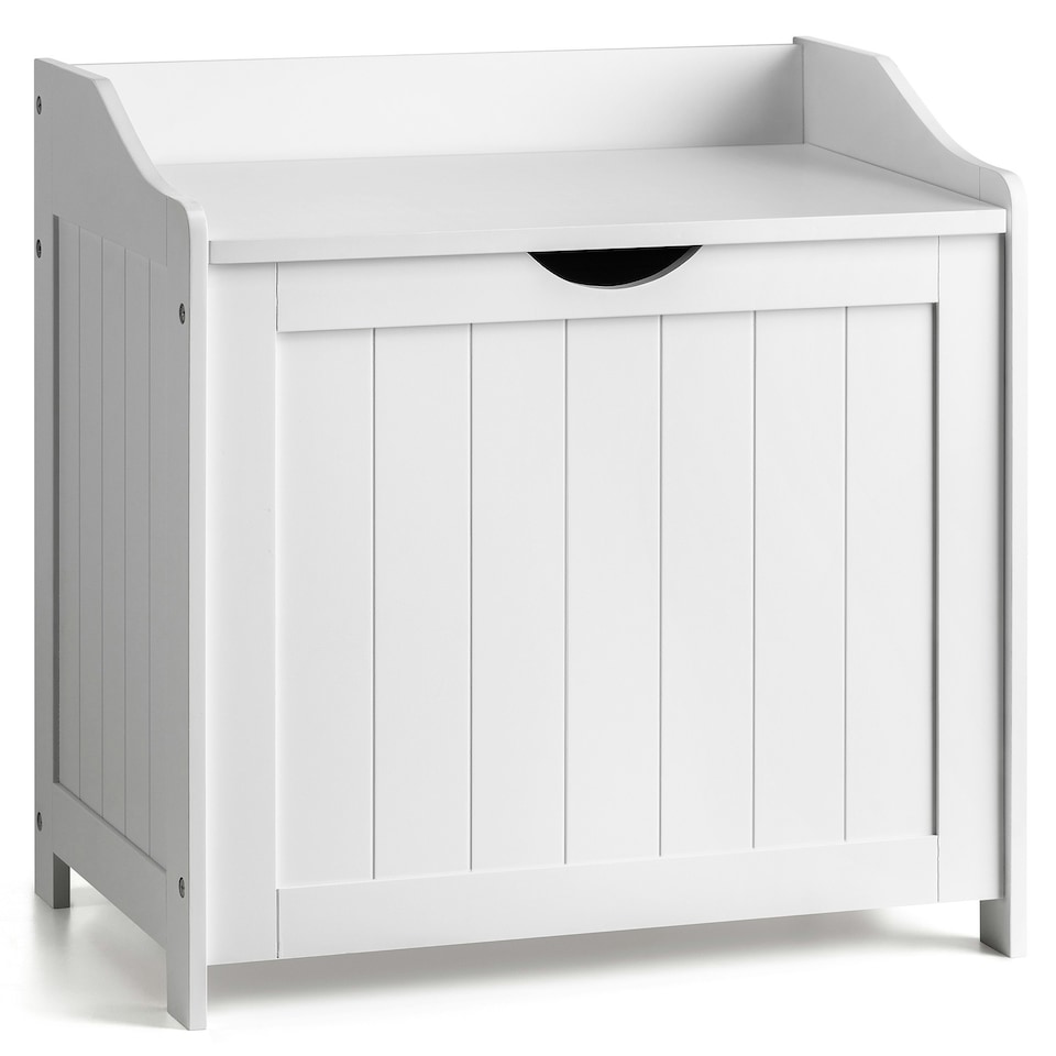 image 1 of Christow White Laundry Box Wooden Bathroom Storage Basket Linen Clothes Chest