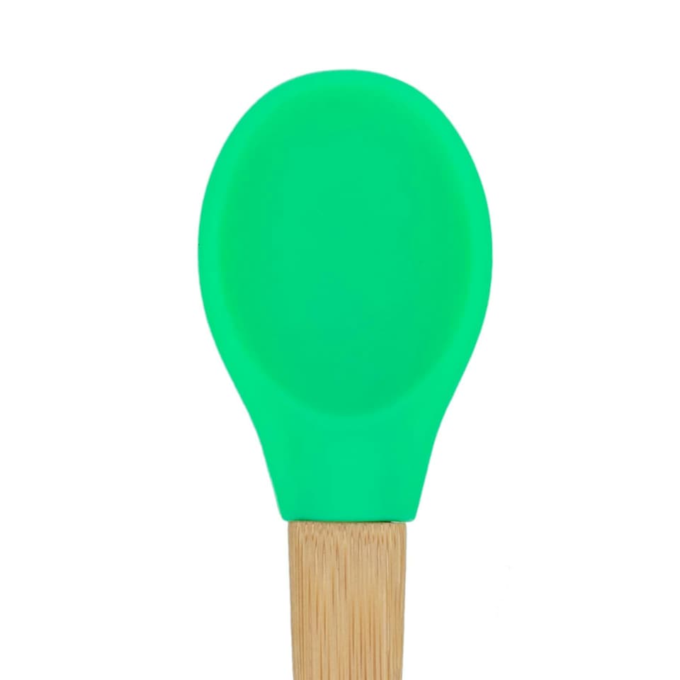 image 1 of Tiny Dining Children's Bamboo Silicone Tip Spoon - Green