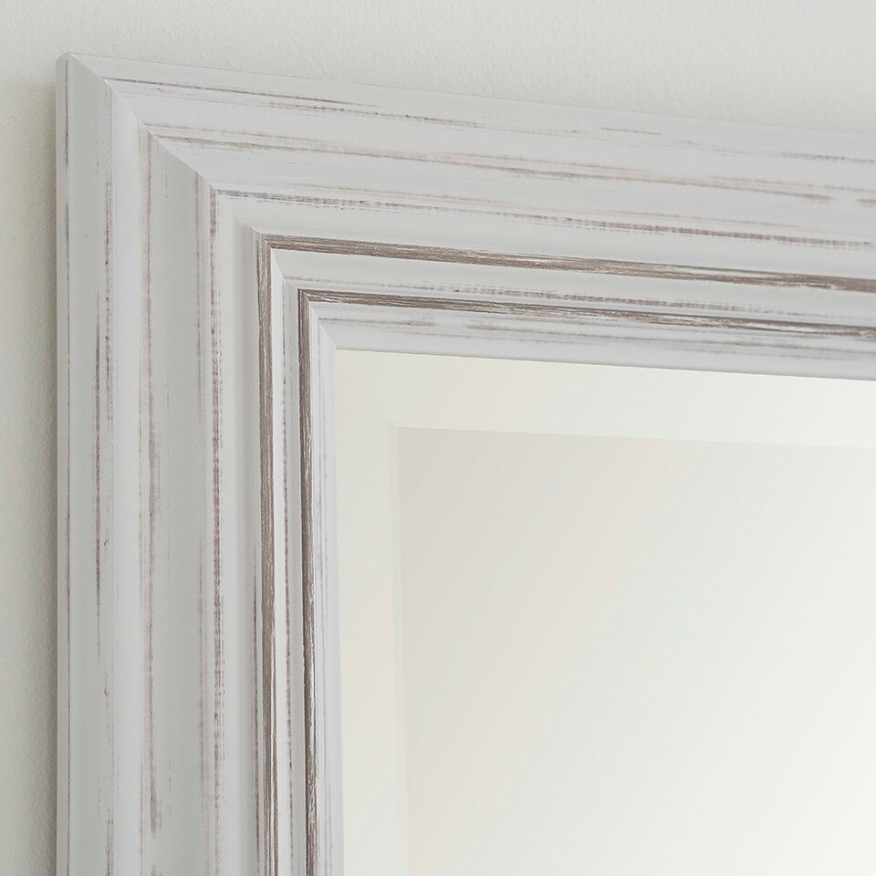 image 1 of Contemporary Distressed White Tall Framed Wall Mirror Bevelled White | 128.5x44.5x2cm