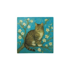 Van Gogh Almond Blossoms Cat Glass Hot Pot Stand - Heat Resistant Non-Slip Trivet