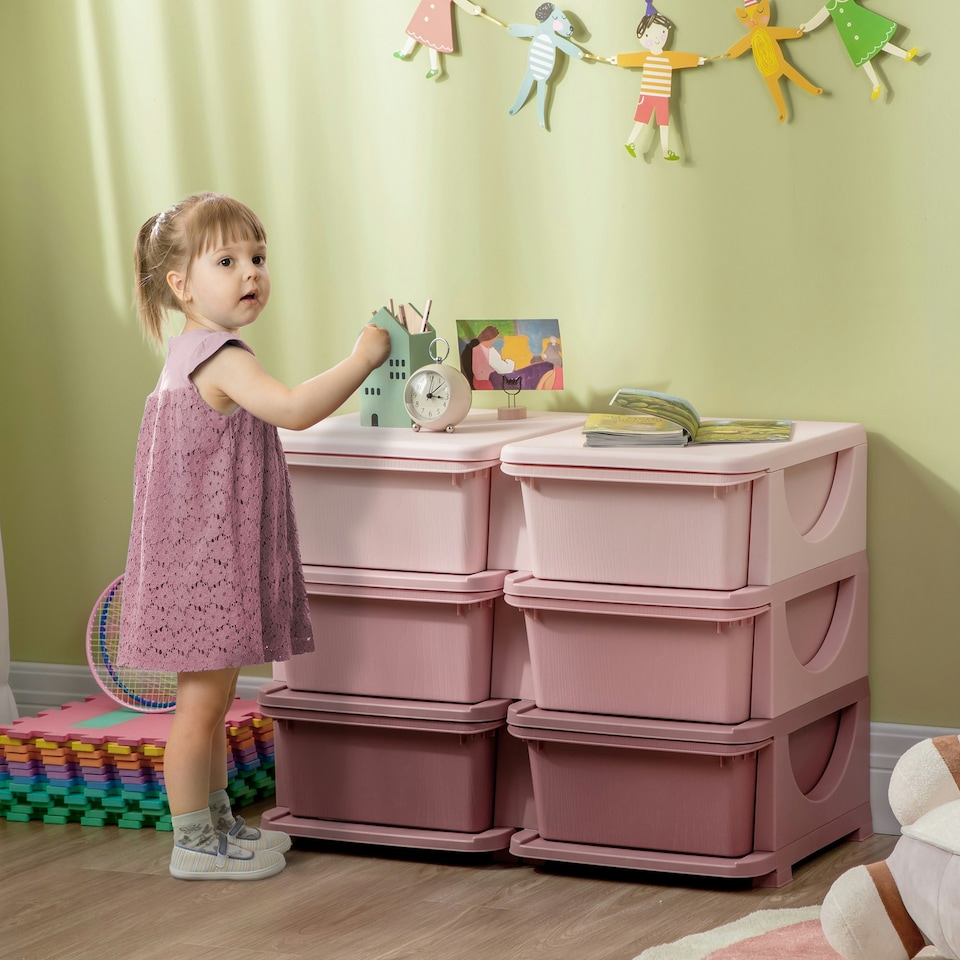 image 1 of HOMCOM Kids Storage Units with Drawers 3 Tier Chest Dresser Tower Pink