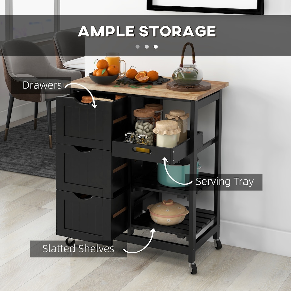image 1 of HOMCOM Rolling Kitchen Island Cart, Bar Serving Cart, Compact Trolley Black