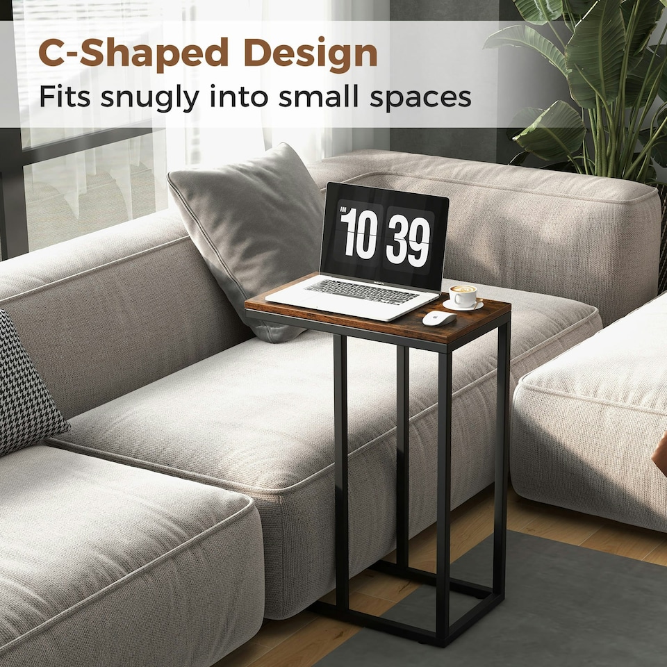 image 1 of COSTWAY C-Shaped End Table Sofa Side Table Coffee | Brown