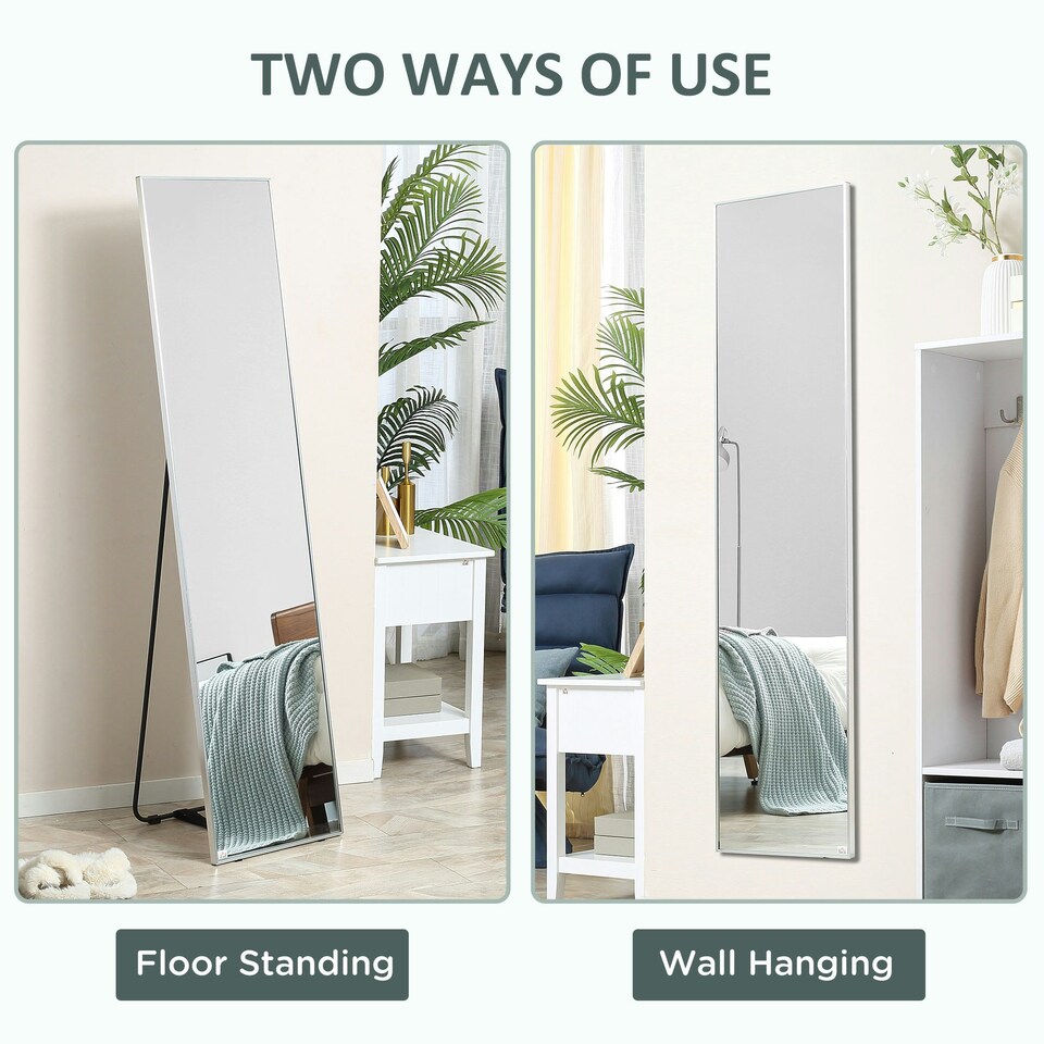 image 1 of HOMCOM Full Length Mirror Dressing Mirror Wall-Mounted Entryway Silver Frame