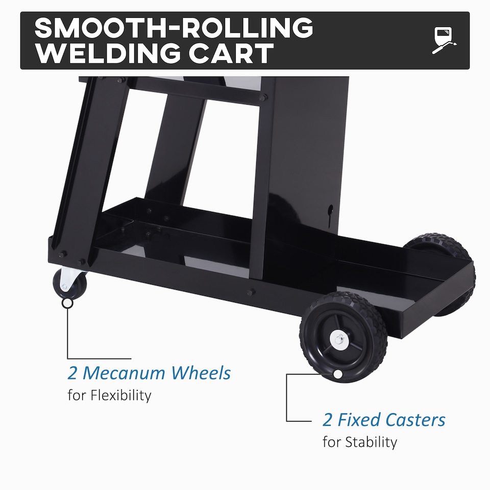 image 1 of DURHAND Welding Cart Welder Trolley Garage for Gas Bottles w  Safety Chain, Wheels, Black