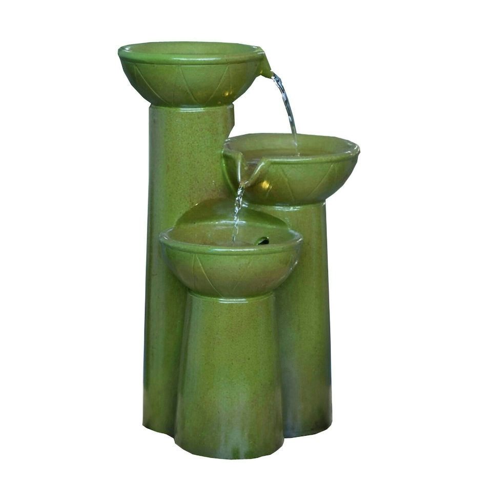 image 1 of Primrose Solar Green Pouring Cascading Water Feature with Lights 40cm
