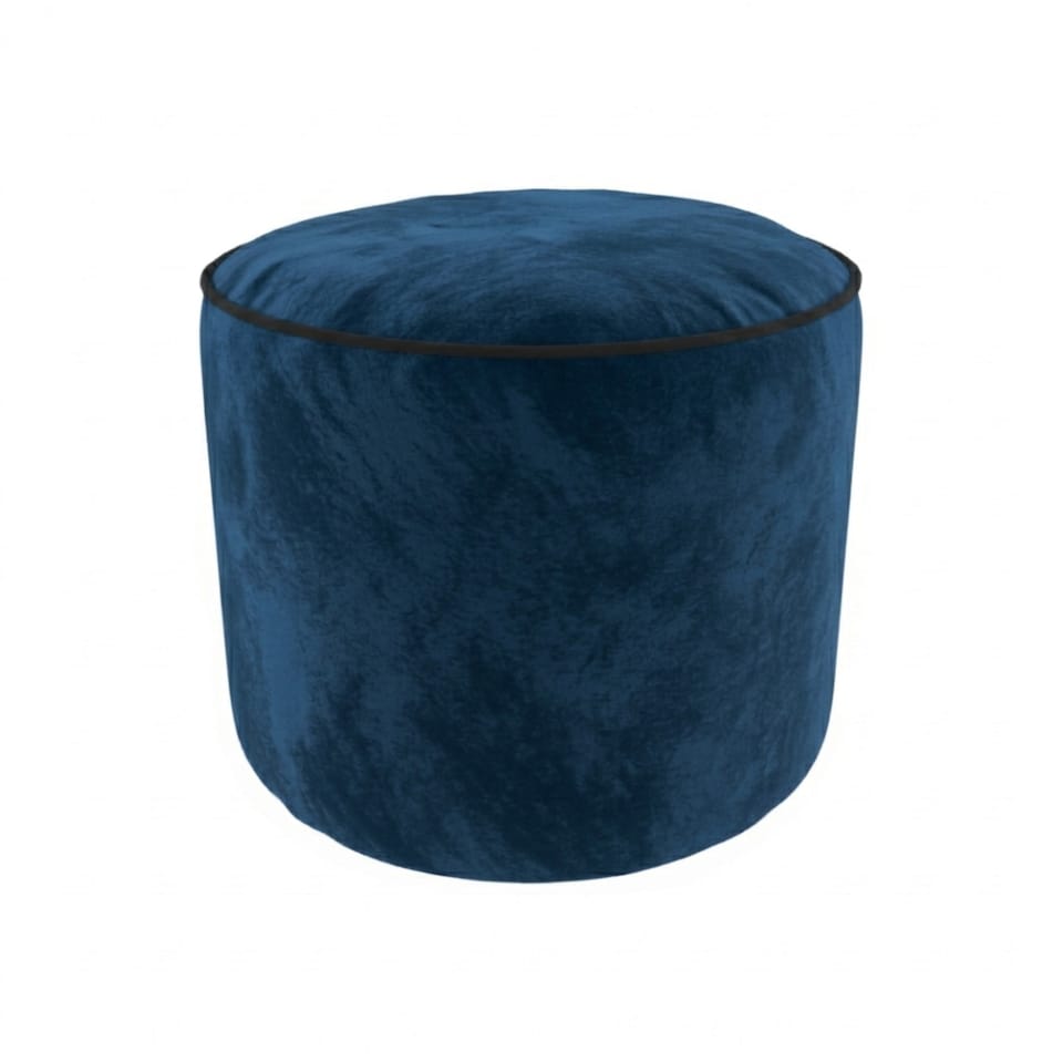 image 1 of Luxury Velvet Round Bean Bag Ottoman Soft Plush Velvet Stool Pouffe | Blue