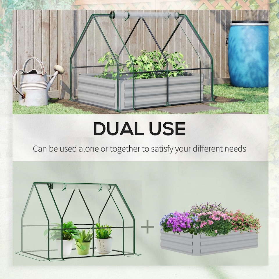 image 1 of Outsunny Raised Garden Bed Planter Box with Greenhouse, Large Window, Clear