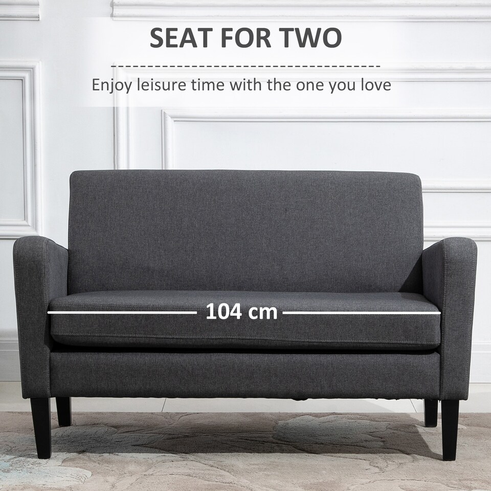 image 1 of HOMCOM 2 Seater Sofa, Small Comfy Sofa Couch with Rubber Wood Legs, Modern Upholstered Loveseat for Living Room, Bedroom, Charcoal Grey