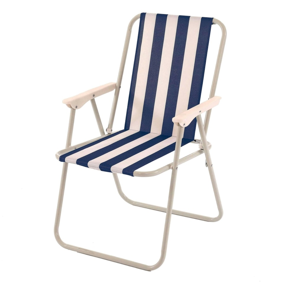image 1 of Oypla 2x Stripey Camping Festival Party Folding Outdoor Chairs with Armrests Blue