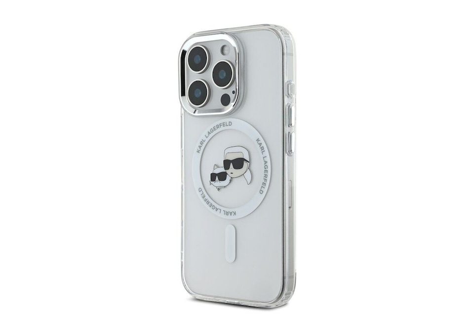 KARL LAGERFELD Custodia Rigida In Silicone Per IPhone 14 Plus (6,7'') – Bianco, Con Fodera In Microfibra E Anello Magnetico, Choupette