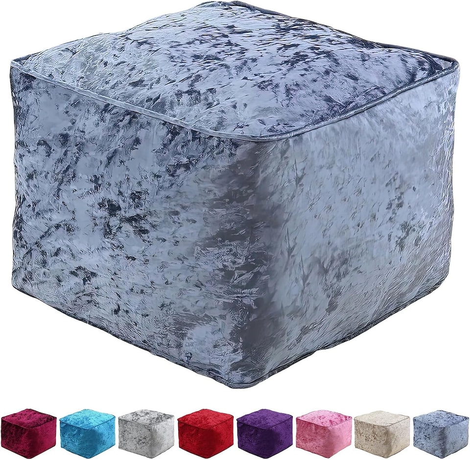 image 1 of Grey Crushed Velvet Bean Bag Pouffe Foot Rest