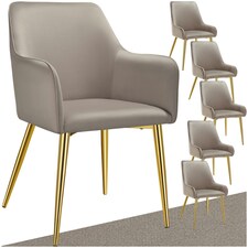 Dining Chair Avane - velvet look, padded armchair, high backrest and high armrests - Set of 6 Grey | Taupe
