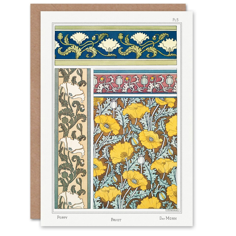 image 1 of Maurice Pillard Verneuil Art Card Poppy Flower Patterns