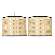 Set of 2 Woven - 25cm Wicker Easy Fit Pendant Shades | Brown | Black | Medium | 2