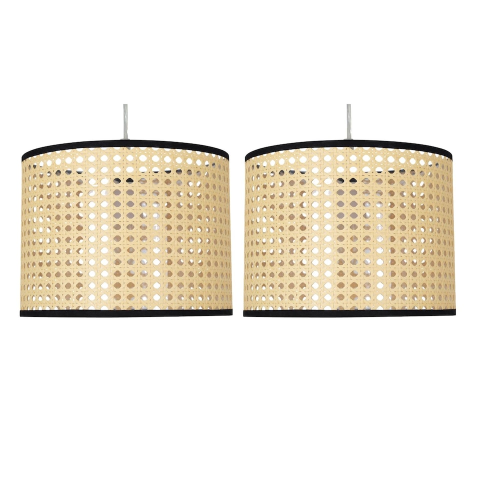 image 1 of Set of 2 Woven - 25cm Wicker Easy Fit Pendant Shades | Brown | Black | Medium | 2