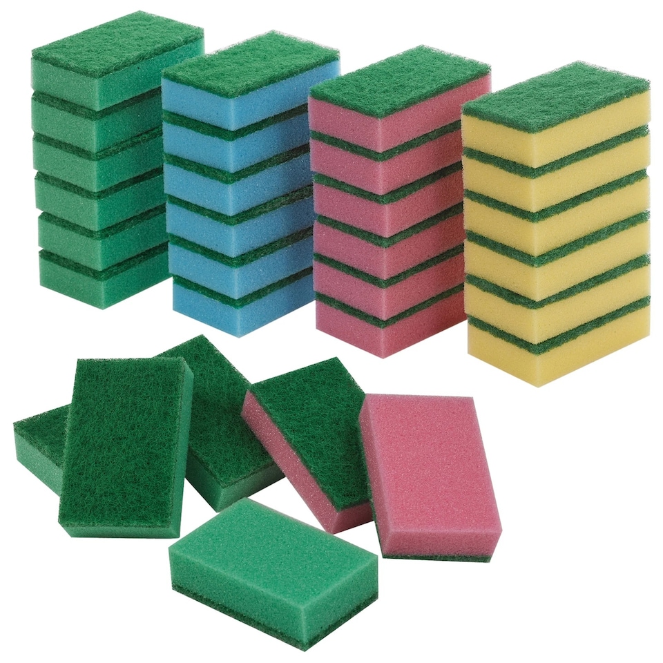 image 1 of Sponge Scouring Pads Washing Up Kitchen Pan Dishes Household Cleaning | Multi | Number of Pads: 60 | 60
