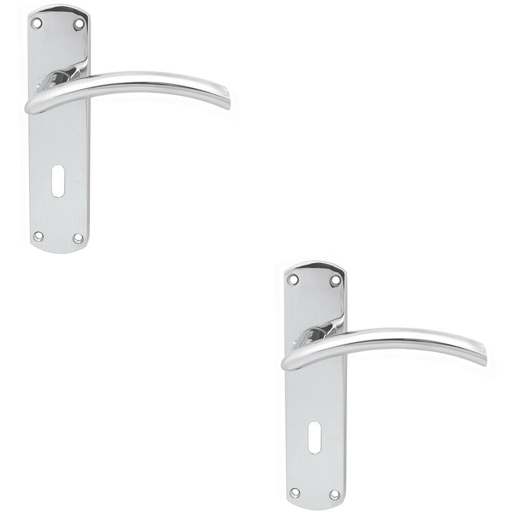 Loops 2x Arched Lever on Lock Backplate Door Handle 170 x 42mm Polished Chrome