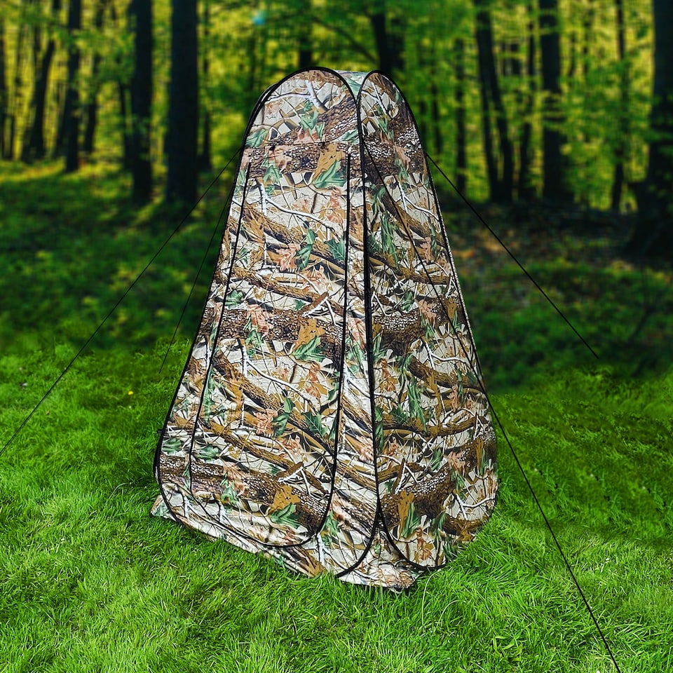 image 1 of Pop-Up Privacy Tent Portable Outdoor Camping Shower Toilet Changing Room Hiking, Camouflage