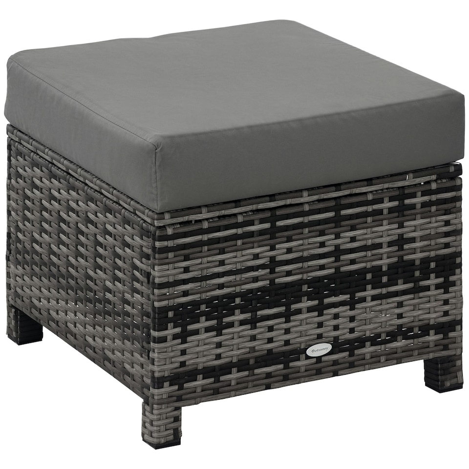 image 1 of Outsunny Rattan Footstool Wicker Ottoman w/ Padded Seat for Backyard Garden