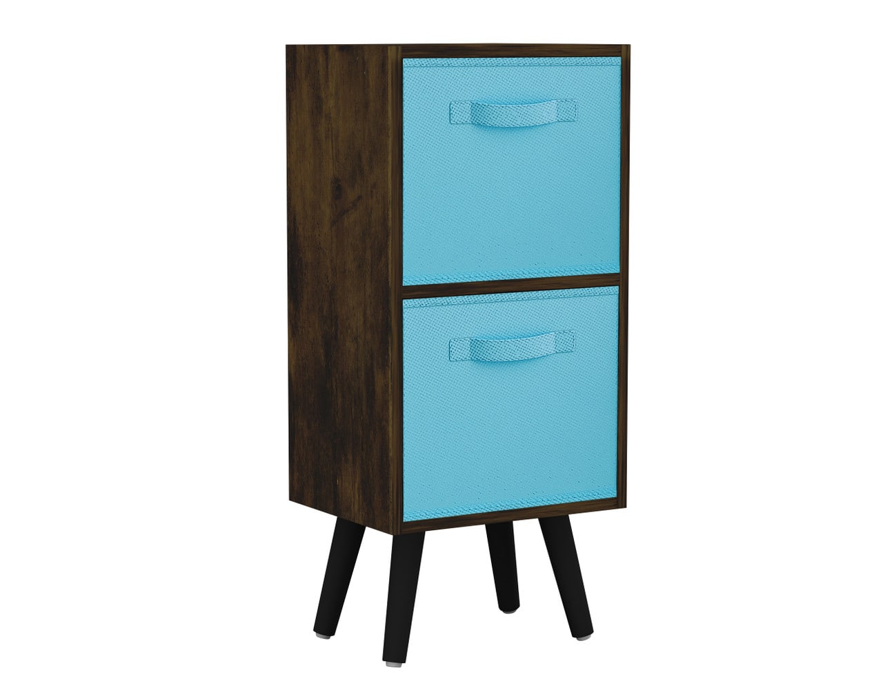 Rustic Brown 2-Tier 2-Drawer Cube Shelving Unit with Scandinavian Legs Blue Sky Blue & Black 1