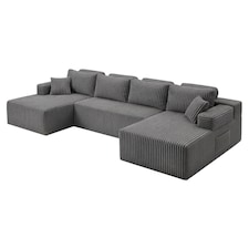 Levede Modular Sectional Sofa Bed 3 Seater U Shaped Convertible Soft Boneless | Grey | Grey | Four Seater
