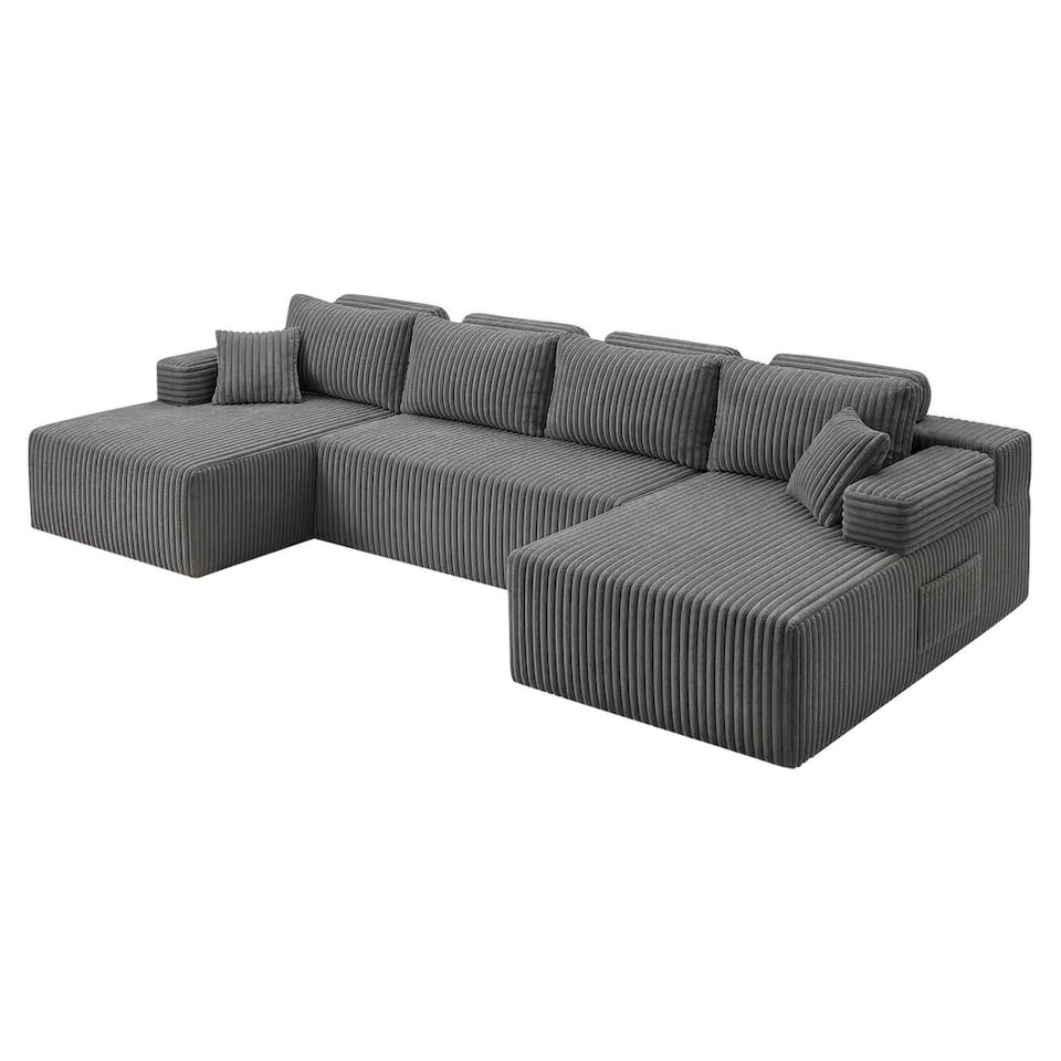 image 1 of Levede Modular Sectional Sofa Bed 3 Seater U Shaped Convertible Soft Boneless | Grey | Grey | Four Seater