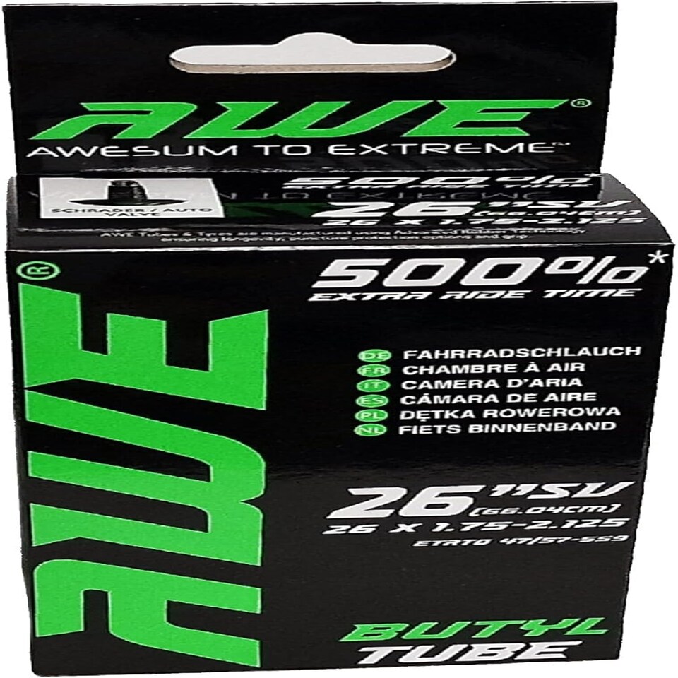 image 1 of AWE Butyl Rubber 26" MTB/Bike Inner Tube 26 x 1.75-2.125 Schrader Valve