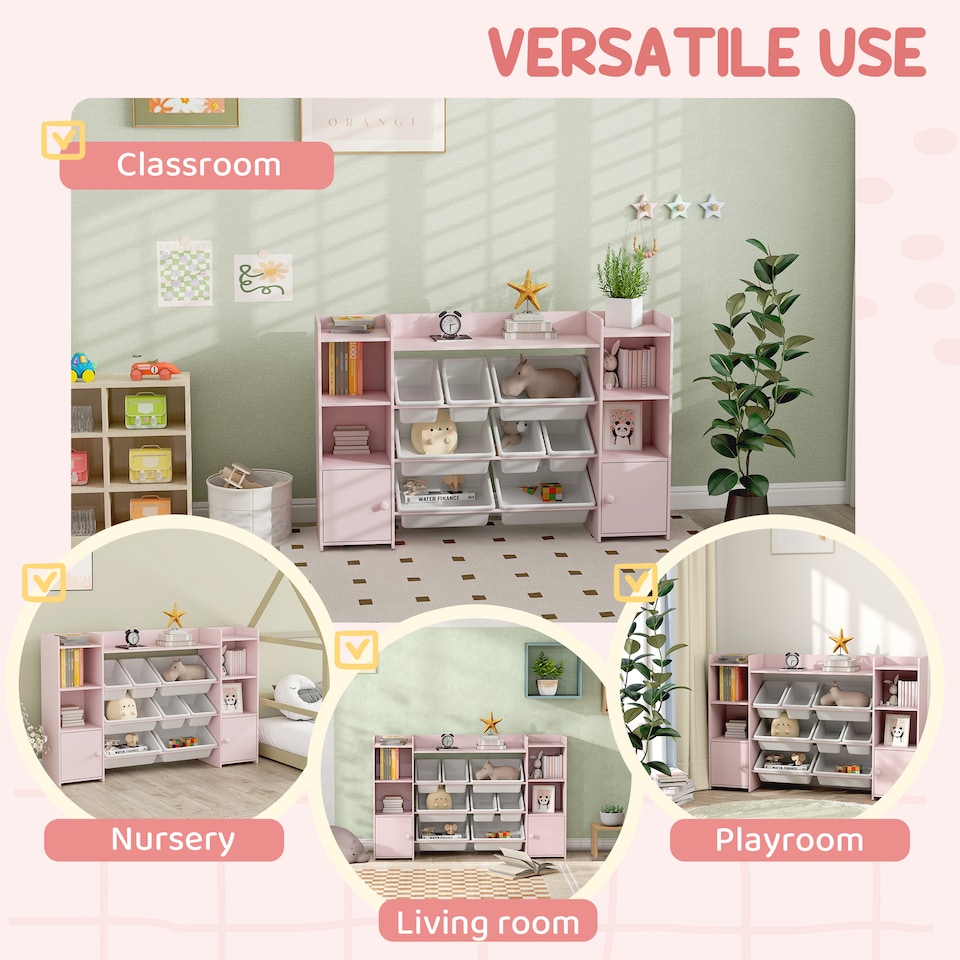 image 1 of AIYAPLAY Kids Toy Storage Organiser with 8 Removable Storage Bins, Pink