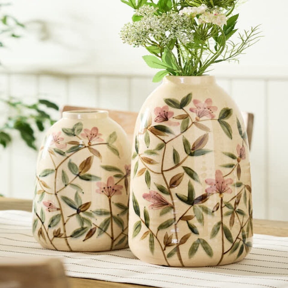 image 1 of Summer Pink Floral Blossom Vase Cream