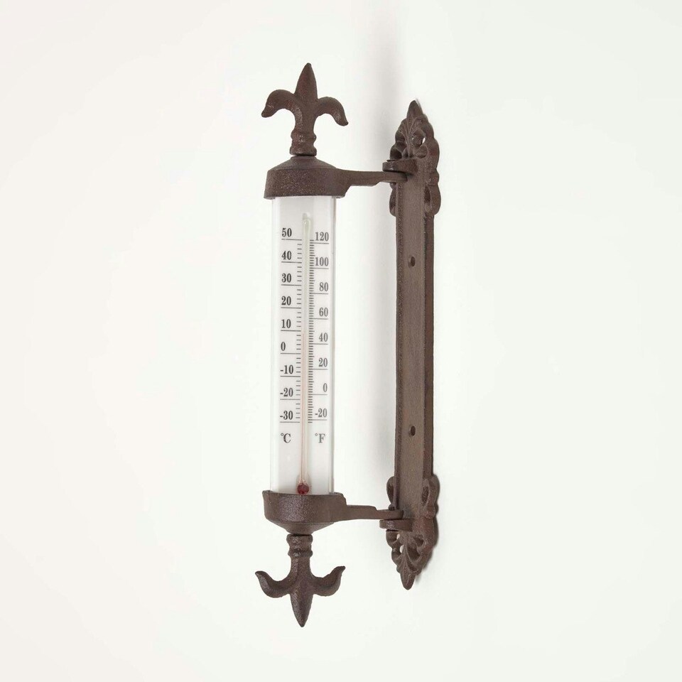 image 1 of Homescapes Traditional Style Cast Iron Outdoor Garden Thermometer