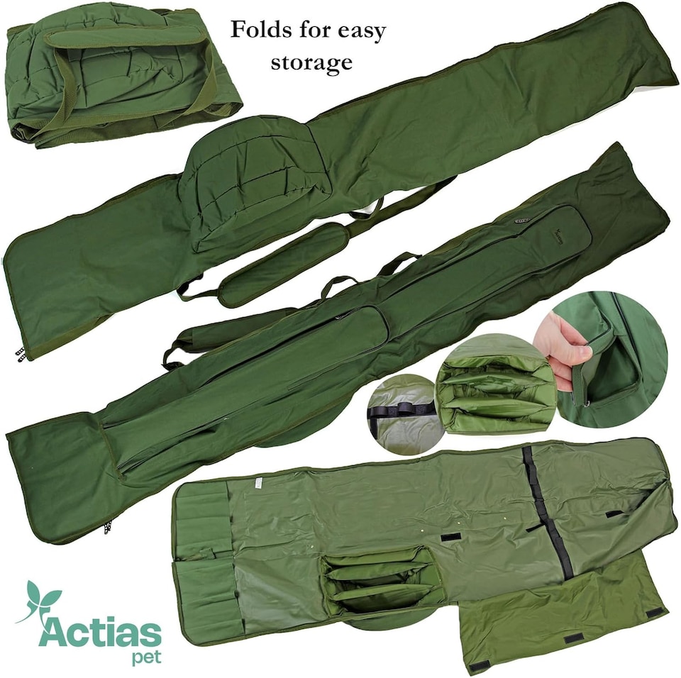 image 1 of Actiaspet 3+3 Fishing Rod Holdall 12ft Padded Rod & Reel Bag with Shoulder Strap, 2 External Pockets, Fits 6 Rods (Made & Unmade), 205cm
