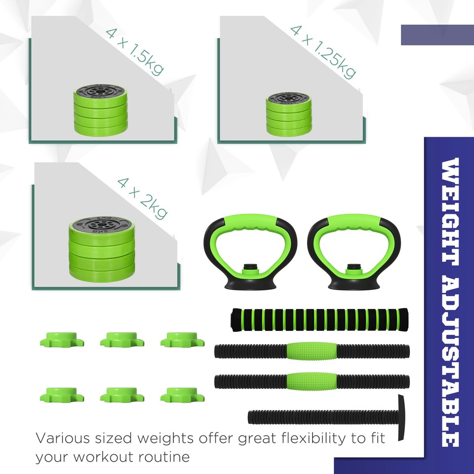 image 1 of SPORTNOW Weight Dumbbells Set, Barbell, Kettlebell, Push Up Stand, 20kg