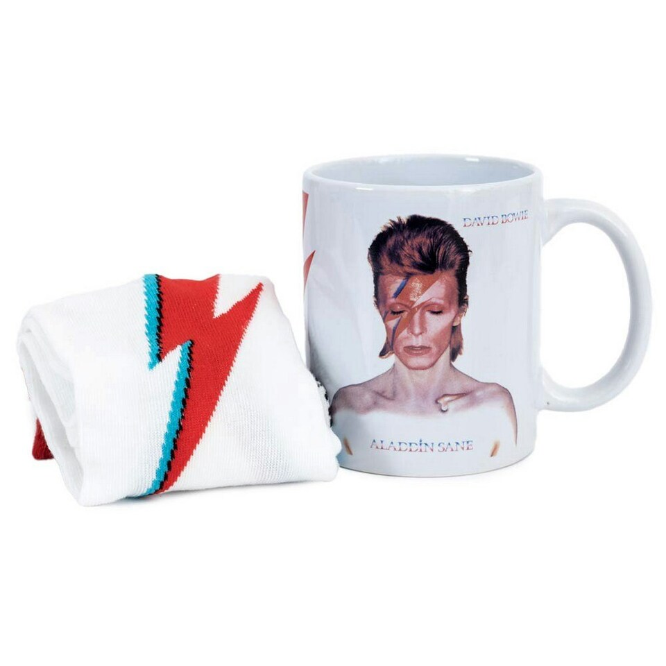 image 1 of David Bowie Aladdin Sane Mug and Sock Set - White/Black/Blue - 7 UK-11 UK